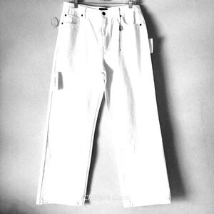 Bardot Pia High-Rise Straight Jeans Ivory 100% Cotton Sz 30 NEW Resort Euro Chic